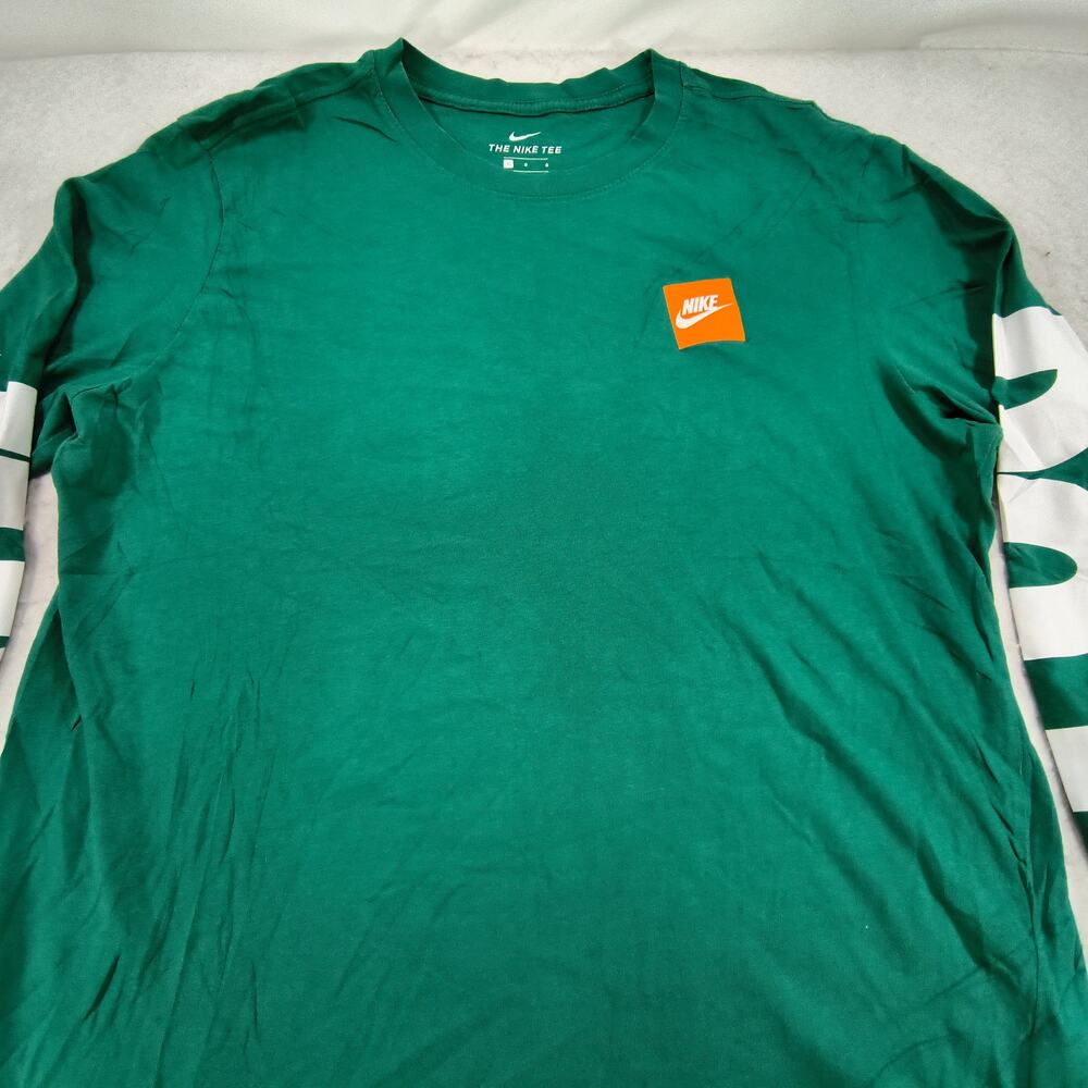 Nike Tee Graphic Crew Neck Long Sleeve Shirt Mens Size Large L Green Orange